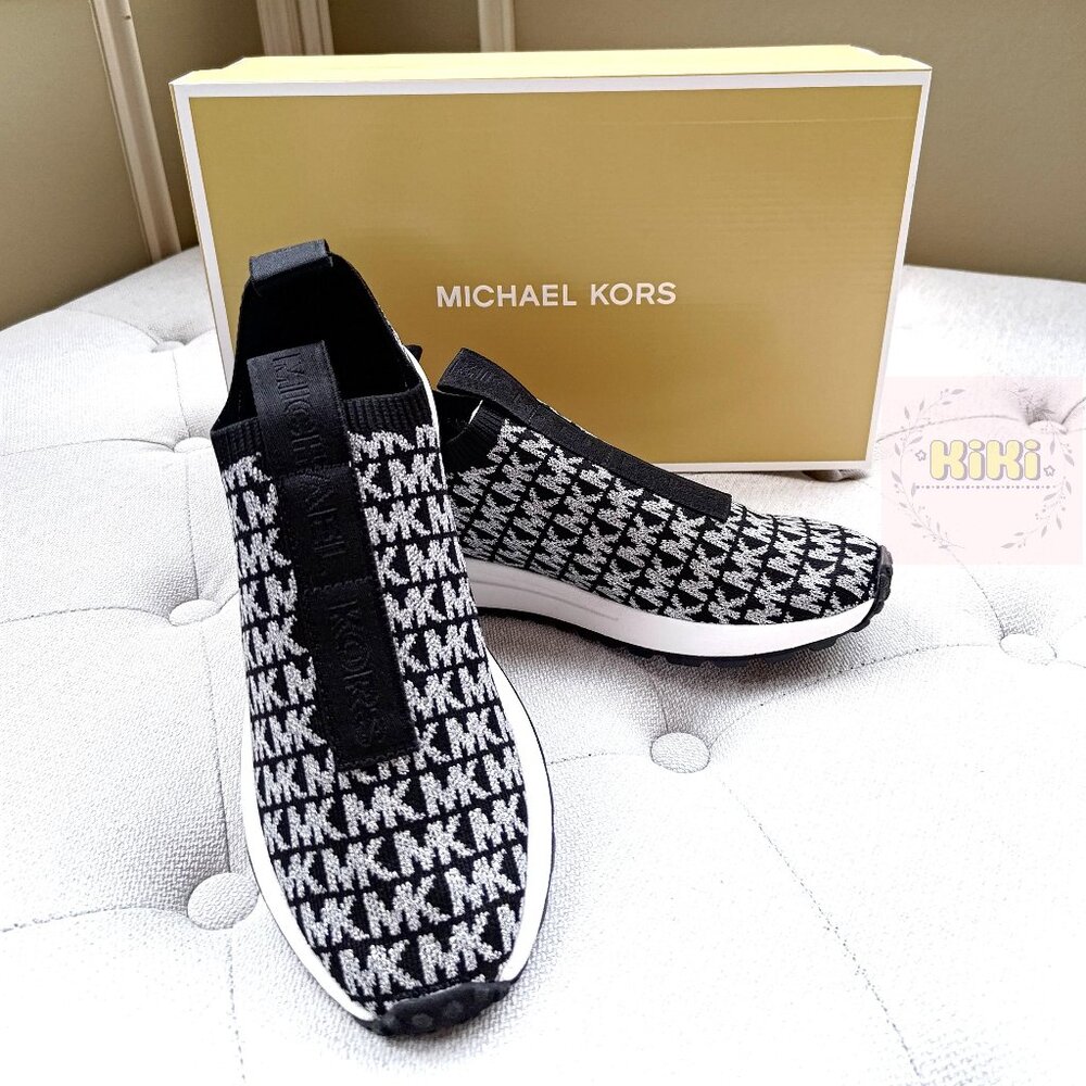 Michael Kors Bodie Metallic Logo Knit Slip-On Sneaker Black size 7